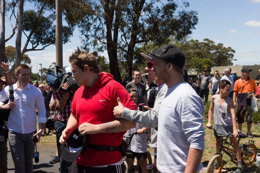 MELTON, VICTORIA/AUSTRALIA - NOVEMBER 2015: Anti Racism protesters violently clashed with reclaim australia groups rallying agsint Mulsim immigration.