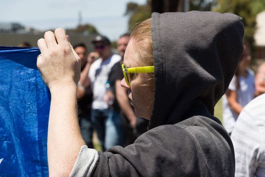 MELTON, VICTORIA/AUSTRALIA - NOVEMBER 2015: Anti Racism protesters violently clashed with reclaim australia groups rallying agsint Mulsim immigration.