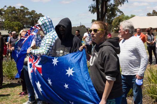 MELTON, VICTORIA/AUSTRALIA - NOVEMBER 2015: Anti Racism protesters violently clashed with reclaim australia groups rallying agsint Mulsim immigration.