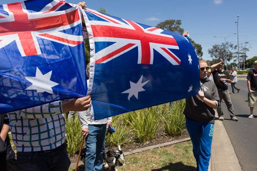 MELTON, VICTORIA/AUSTRALIA - NOVEMBER 2015: Anti Racism protesters violently clashed with reclaim australia groups rallying agsint Mulsim immigration.