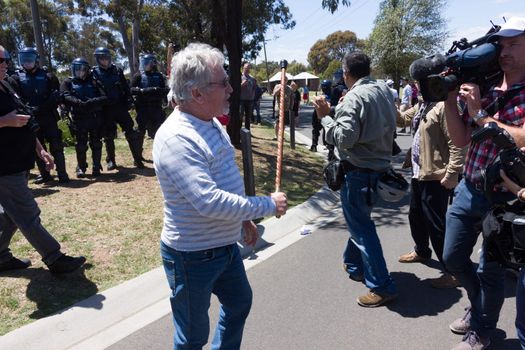 MELTON, VICTORIA/AUSTRALIA - NOVEMBER 2015: Anti Racism protesters violently clashed with reclaim australia groups rallying agsint Mulsim immigration.