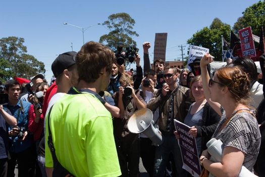 MELTON, VICTORIA/AUSTRALIA - NOVEMBER 2015: Anti Racism protesters violently clashed with reclaim australia groups rallying agsint Mulsim immigration.