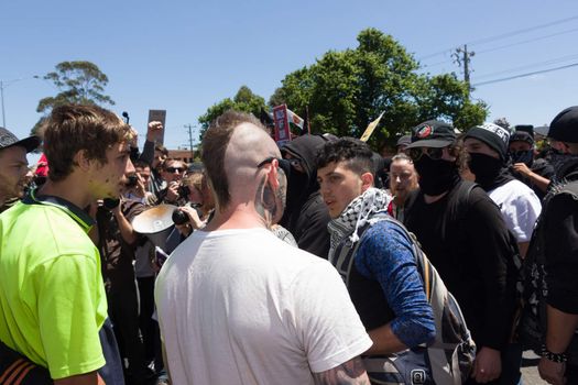 MELTON, VICTORIA/AUSTRALIA - NOVEMBER 2015: Anti Racism protesters violently clashed with reclaim australia groups rallying agsint Mulsim immigration.