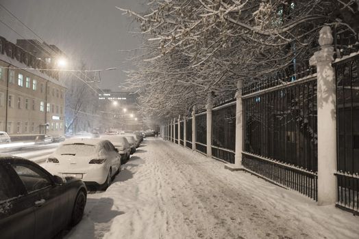 Moscow street in winter night.