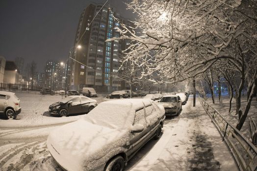 Moscow street in winter night.