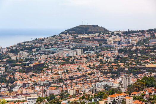 View over Funchal, Madeira, Portugal from botanical garden Jardim Botanico - hill in the district Sao Martinho