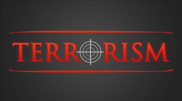 Terrorism illustration - white hairline cross in red lettering