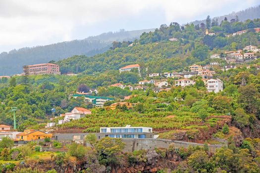 Funchal, Portugal - June 3, 2013: View of the ropeway of Funchal - view from Jardim Botanico. It is 1600 meters long with a hight of 220 meters.