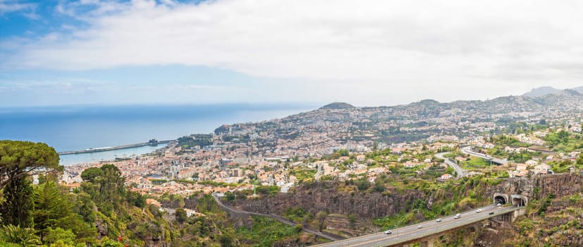 Panoramic view over Funchal, Madeira, Portugal with its harbor