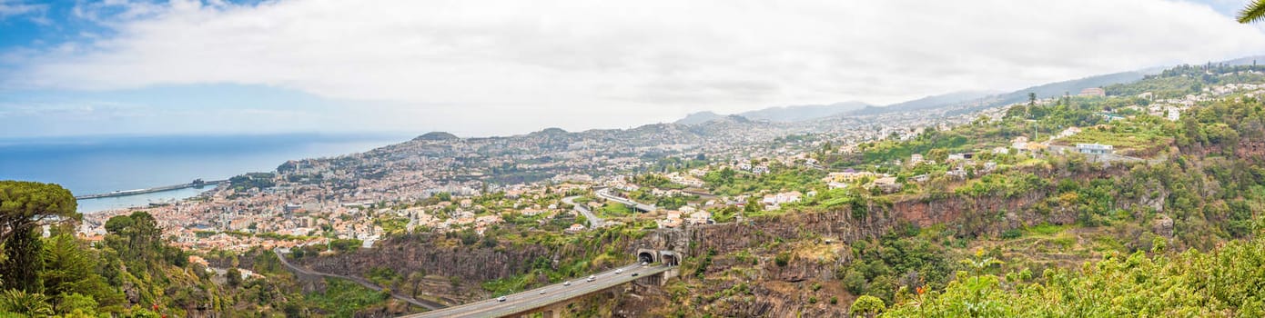 Panoramic view over Funchal, Madeira, Portugal with its harbor