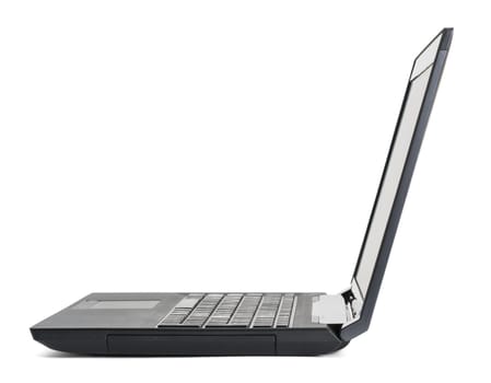 Laptop on isolated white background, side view