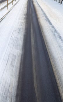 Highway Road in Winter looking from above.