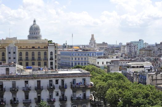 Center of the old Havana city in Cuba, view at the architectural monuments.