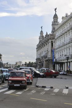 Havana, Cuba, August 2013.  Paseo de Marti. View at the Havana theater and Capitol hill.