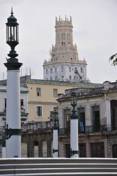 Center of the old Havana city in Cuba, view at the architectural monuments.