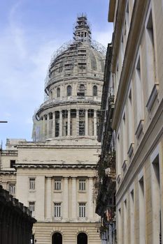 Center of the old Havana city in Cuba, view at the architectural monuments.