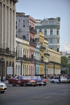 Havana, Cuba, August 2013.  Paseo de Marti. View at the commercial units in front of the Capitol Hill.