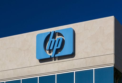LOS ANGELES, CA/USA - NOVEMBER 22, 2015: Hewlett-Packard facility sign and logo.  HP is an American multinational information technology corporation.