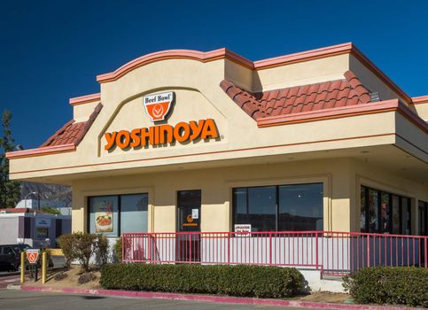 LOS ANGELES, CA/USA - NOVEMBER 22, 2015: Yoshinoya Beef Bowl restaurant exterior. Yoshinoya is a Japanese fast food chain restaurant chain.