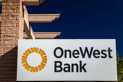 LOS ANGELES, CA/USA - NOVEMBER 22, 2015: OneWest Bank exterior and sign. OneWest Bank is a national bank with 70 retail branches in southern California.
