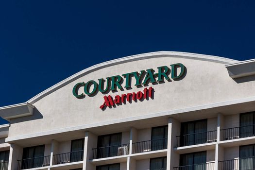 MONROVIA, CA/USA - NOVEMBER 22, 2015:Courtyard by Marriot motel exterior. Courtyard by Marriott is a brand of hotels owned by Marriott International designed for business travelers.