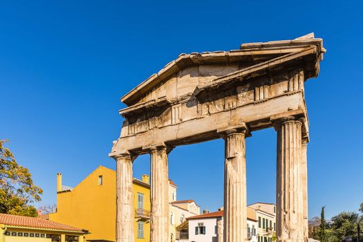 The Gate of Athena Archegetis in thewest side of the Roman Agora, in Athens, Greece, built during the Roman period.