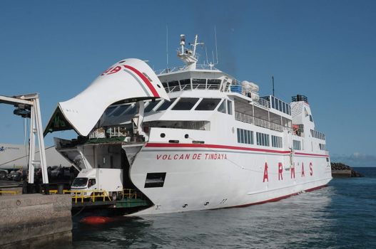 Car ferry unloading vehicles