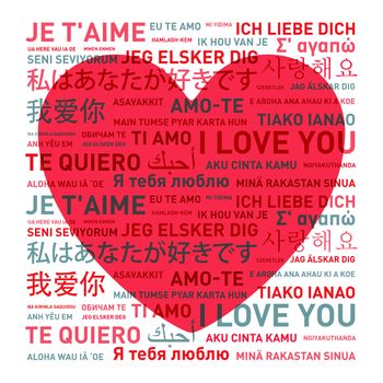 I love you message card translated in different world languages