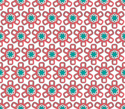 abstract background or textile pattern red and emerald colors snow flake Christmas paper