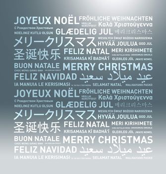 Merry christmas from the world. Different languages celebration background