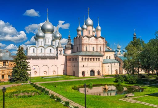 Russian orthodox cathedrals in Rostov Kremlin, Golden Ring, Russia