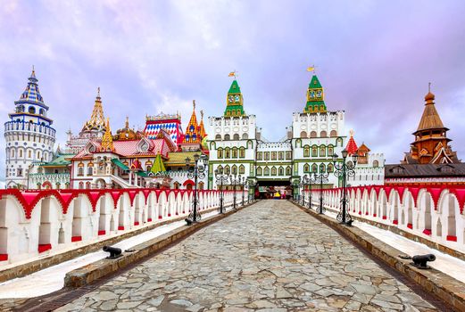 Colorful Kremlin in Izmailovo is a theme park complex built in traditional russian style, Moscow, Russia