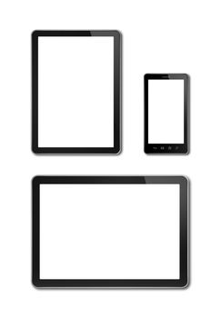 smartphone and digital tablet pc mockup template. Isolated on white
