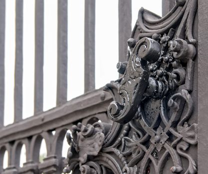 Vintage forged decorative element on metal gate in old part of Vienna, Austria