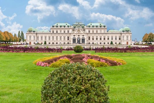 Belvedere Palace in cloudy day before rain. Vienna, Austria