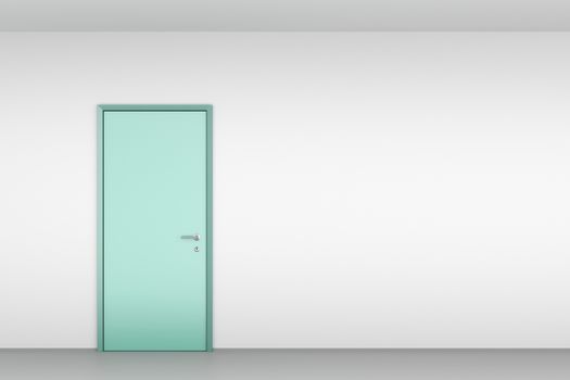 Closed green door on white wall