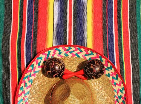 Mexico traditional cinco de mayo rug poncho maracas