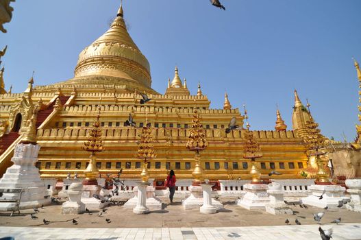 Shwezigon Paya Pagoda in Bagan, Myanmar. 