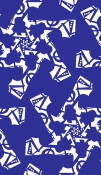 Seamless kaleidoscope pattern of white on blue star shapes