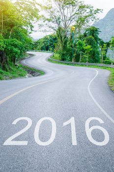 2016 on s curve road to the mountain. 2016 Goals concept.