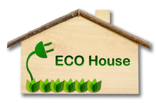 Eco house on Little home wooden model isolated on white background. Save clipping path