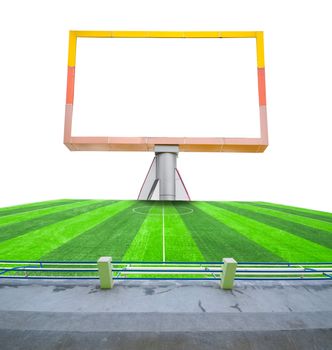 Blank billboard on field soccer on white background view from stadium.