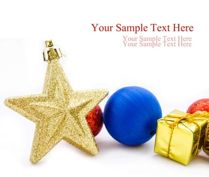 Christmas decorations on white background and space for your text