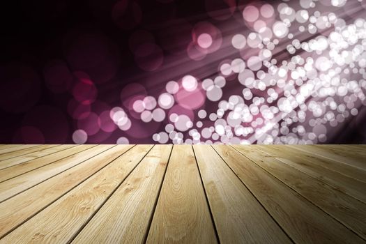 Perspective wood and bokeh light background. product display template