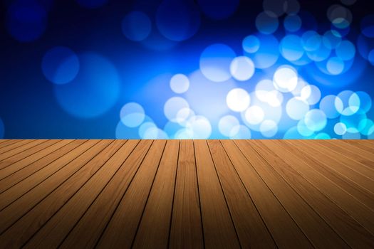 Perspective wood and bokeh light background. product display template