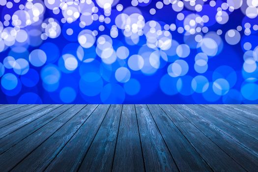 Perspective wood and bokeh light background. product display template