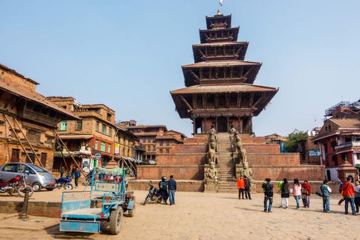 BHAKTAPUR, NEPAL - NOVEMBER 16, 2015: Nyatapola temple on Taumadhi square.