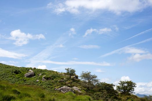 view of a rocky landscape on a beautiful hiking route the kerry way in ireland