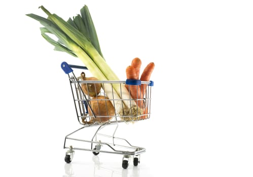 shopping basket with vegetables ingredients for the soup
