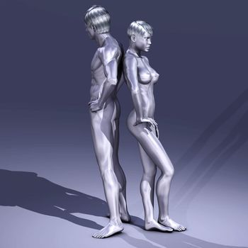 Digtal 3D Illustration of nude Man and Woman